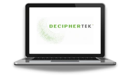 Laptop with Decipher Tek logo